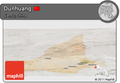 Satellite Panoramic Map of Dunhuang, lighten, semi-desaturated