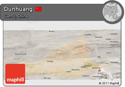 Satellite Panoramic Map of Dunhuang, semi-desaturated