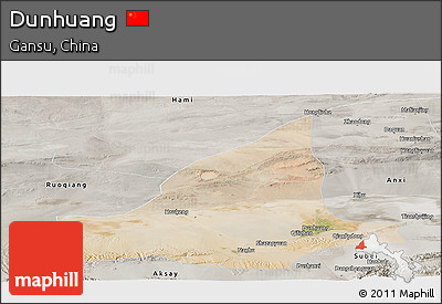 Satellite Panoramic Map of Dunhuang, semi-desaturated