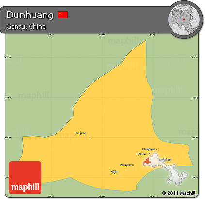 Savanna Style Simple Map of Dunhuang, single color outside