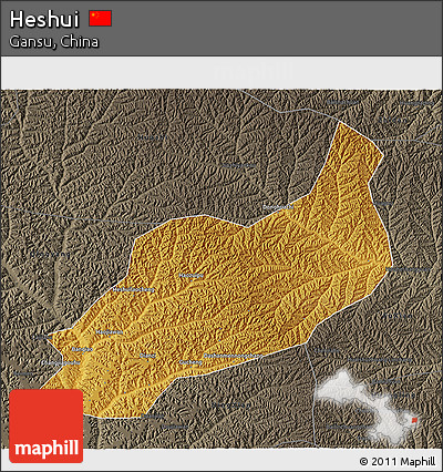 Physical 3D Map of Heshui, darken, semi-desaturated