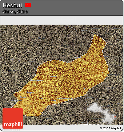 Physical 3D Map of Heshui, darken, semi-desaturated