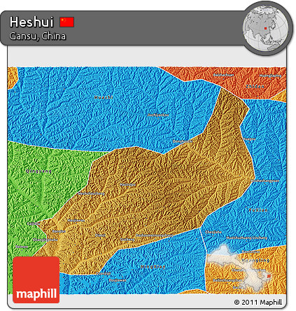 Physical 3D Map of Heshui, political outside