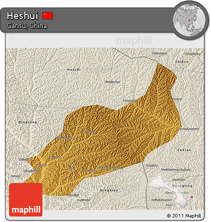 Physical 3D Map of Heshui, shaded relief outside