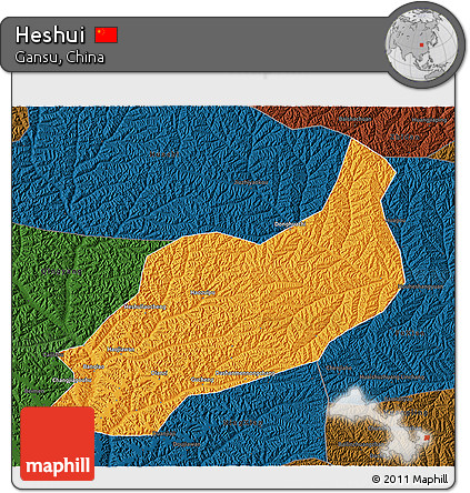 Political 3D Map of Heshui, darken