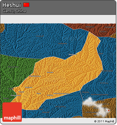 Political 3D Map of Heshui, darken