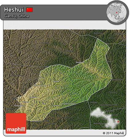 Satellite 3D Map of Heshui, darken