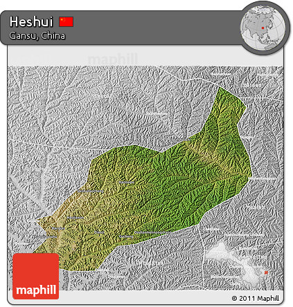 Satellite 3D Map of Heshui, lighten, desaturated