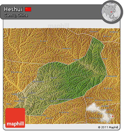 Satellite 3D Map of Heshui, physical outside