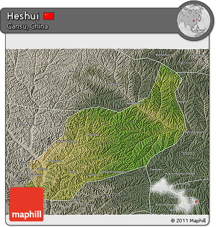 Satellite 3D Map of Heshui, semi-desaturated