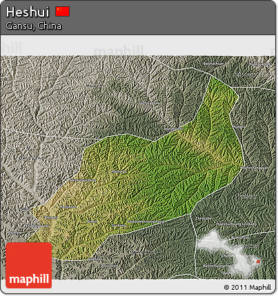 Satellite 3D Map of Heshui, semi-desaturated