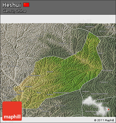 Satellite 3D Map of Heshui, semi-desaturated