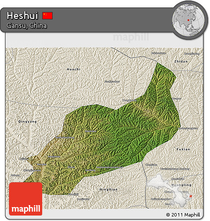 Satellite 3D Map of Heshui, shaded relief outside