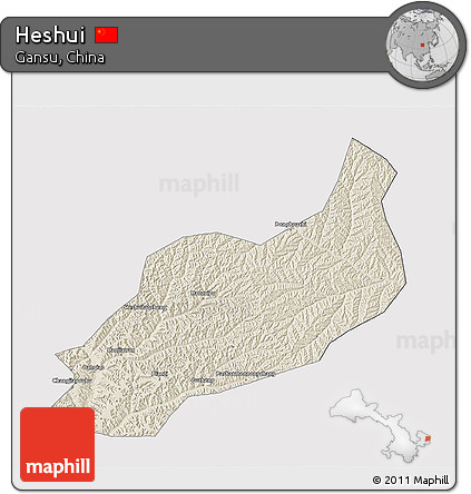 Shaded Relief 3D Map of Heshui, cropped outside
