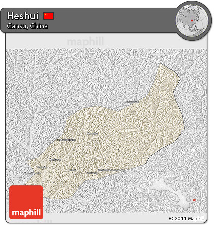 Shaded Relief 3D Map of Heshui, lighten, desaturated