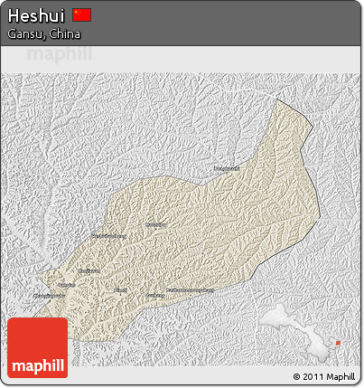 Shaded Relief 3D Map of Heshui, lighten, desaturated