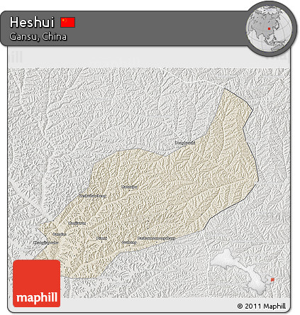 Shaded Relief 3D Map of Heshui, lighten, semi-desaturated