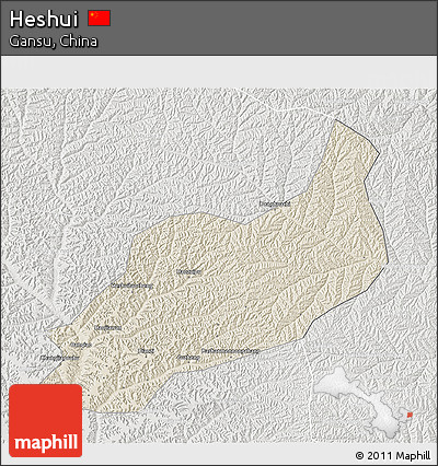 Shaded Relief 3D Map of Heshui, lighten, semi-desaturated
