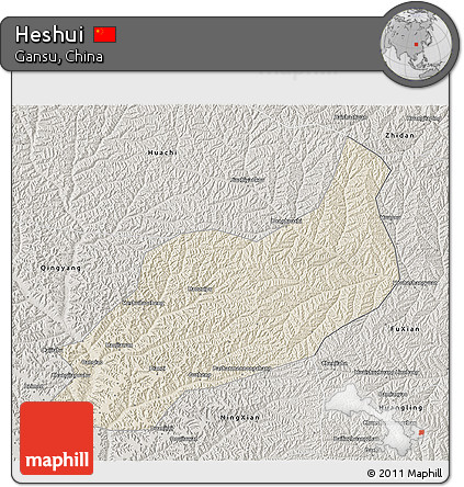 Shaded Relief 3D Map of Heshui, semi-desaturated
