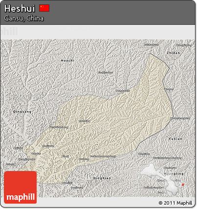 Shaded Relief 3D Map of Heshui, semi-desaturated