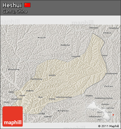 Shaded Relief 3D Map of Heshui, semi-desaturated