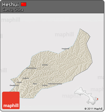 Shaded Relief 3D Map of Heshui, single color outside