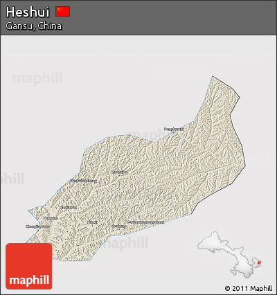 Shaded Relief 3D Map of Heshui, single color outside