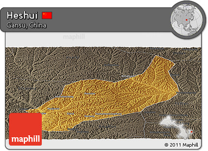 Physical Panoramic Map of Heshui, darken, semi-desaturated