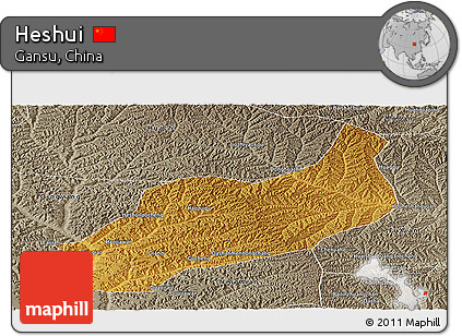 Physical Panoramic Map of Heshui, semi-desaturated