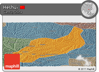Political Panoramic Map of Heshui, semi-desaturated