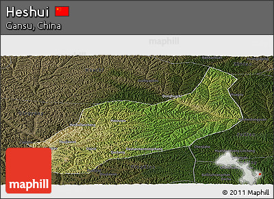 Satellite Panoramic Map of Heshui, darken