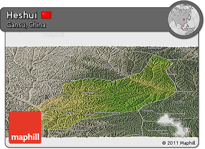 Satellite Panoramic Map of Heshui, semi-desaturated
