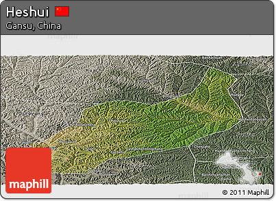 Satellite Panoramic Map of Heshui, semi-desaturated