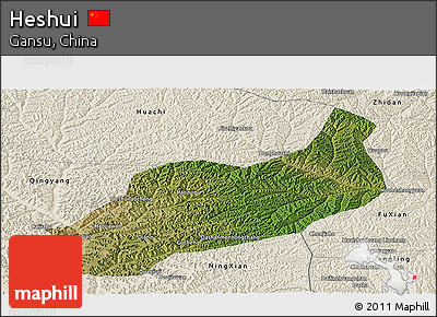 Satellite Panoramic Map of Heshui, shaded relief outside