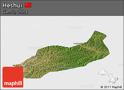 Satellite Panoramic Map of Heshui, single color outside