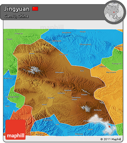 Physical 3D Map of Jingyuan, political outside