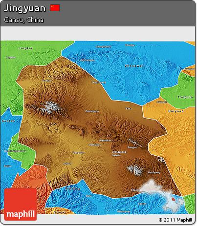 Physical 3D Map of Jingyuan, political outside