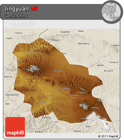 Physical 3D Map of Jingyuan, shaded relief outside