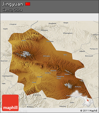 Physical 3D Map of Jingyuan, shaded relief outside