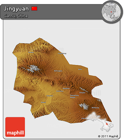 Physical 3D Map of Jingyuan, single color outside