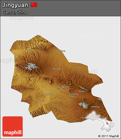 Physical 3D Map of Jingyuan, single color outside