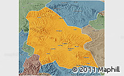 Political 3D Map of Jingyuan, semi-desaturated