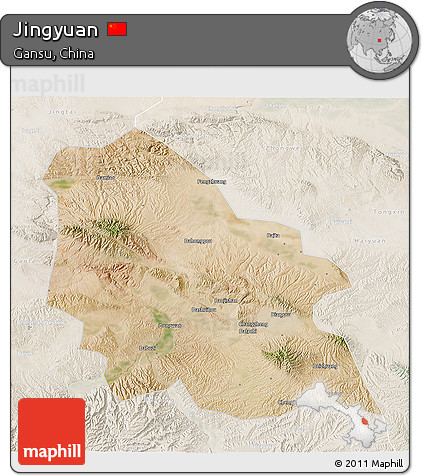 Satellite 3D Map of Jingyuan, lighten