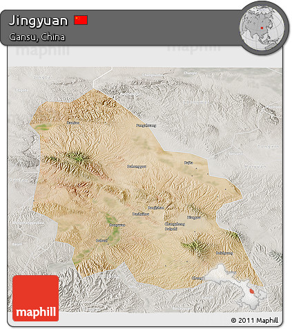 Satellite 3D Map of Jingyuan, lighten, semi-desaturated