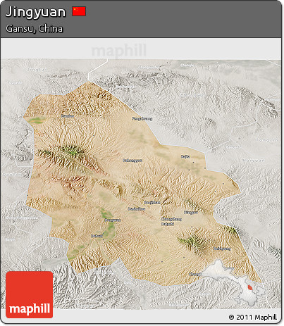 Satellite 3D Map of Jingyuan, lighten, semi-desaturated