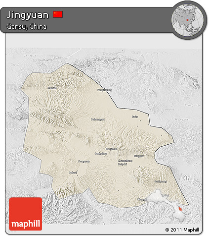 Shaded Relief 3D Map of Jingyuan, lighten, desaturated