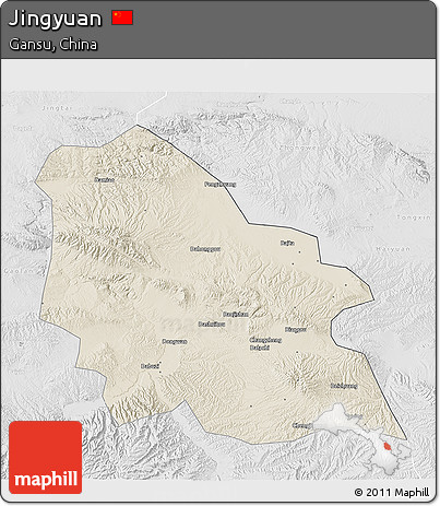 Shaded Relief 3D Map of Jingyuan, lighten, desaturated