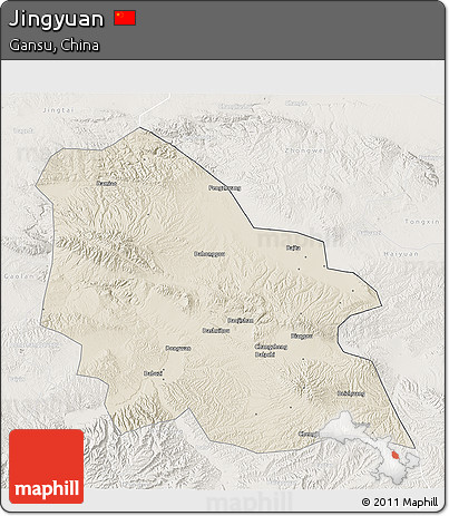 Shaded Relief 3D Map of Jingyuan, lighten