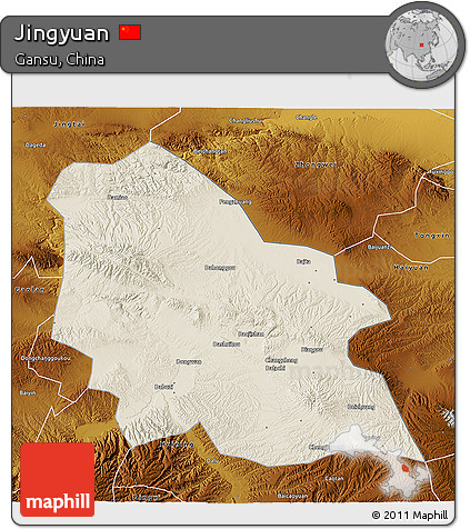 Shaded Relief 3D Map of Jingyuan, physical outside