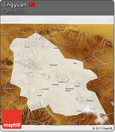 Shaded Relief 3D Map of Jingyuan, physical outside